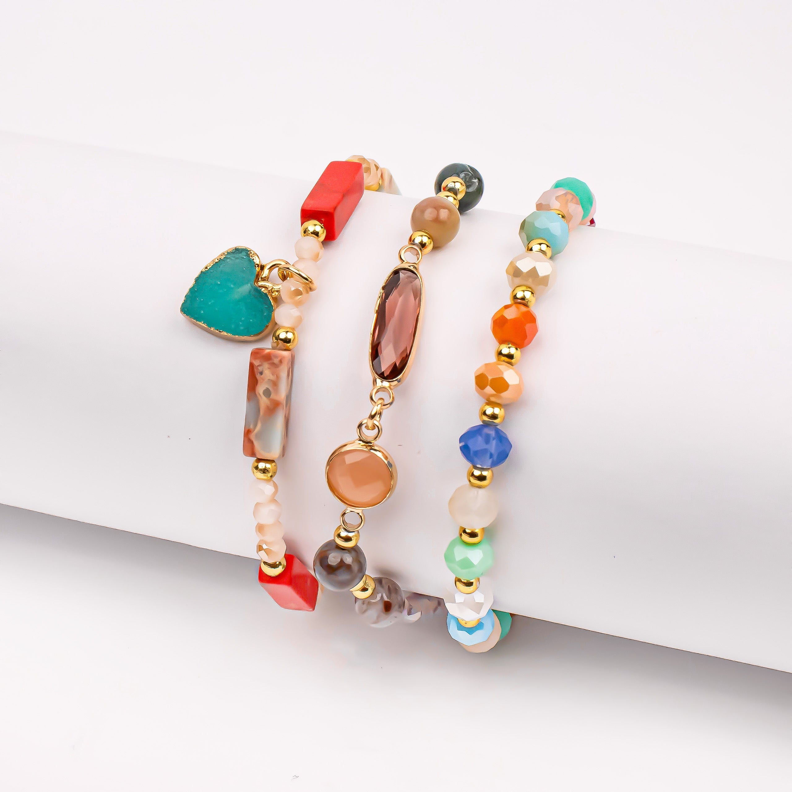 multicolor-crystal-with-turquoise-heart-charm-3-layer-stackable-bracelet