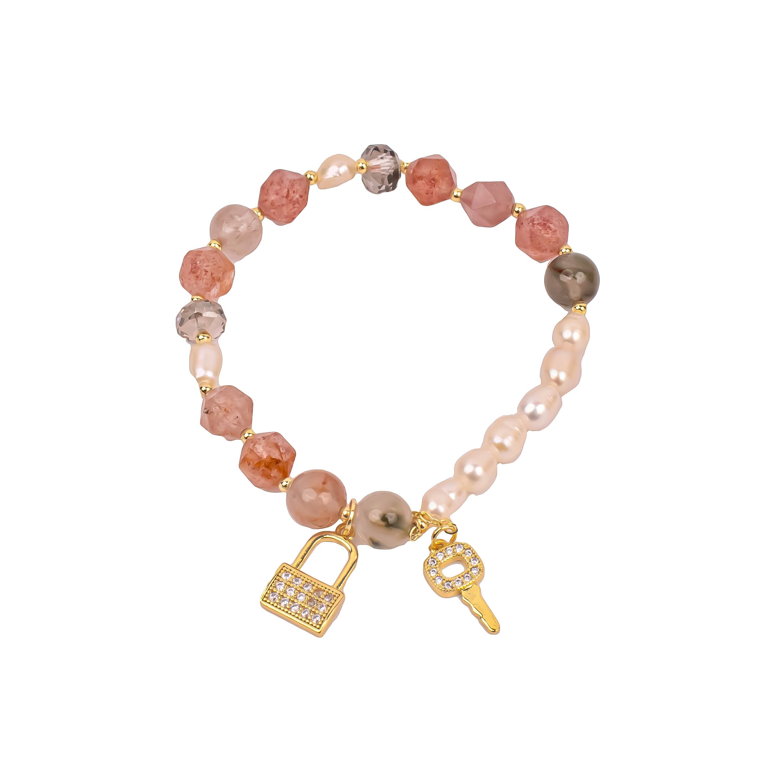 premium-pearl-&-earthy-crystal-bracelet-with-lock-&-key-charm