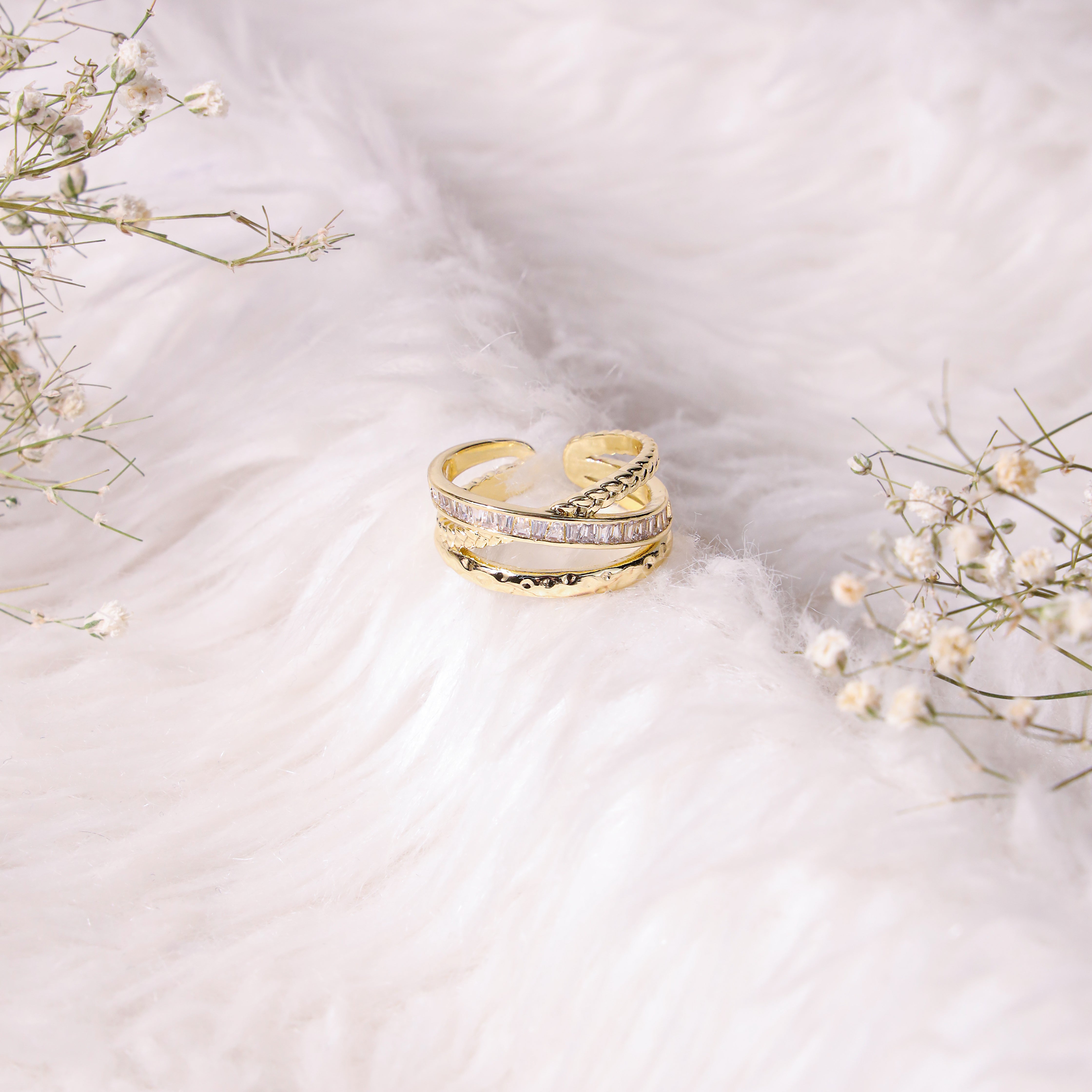 Criss Cross Diamond Studded Adjustable Ring