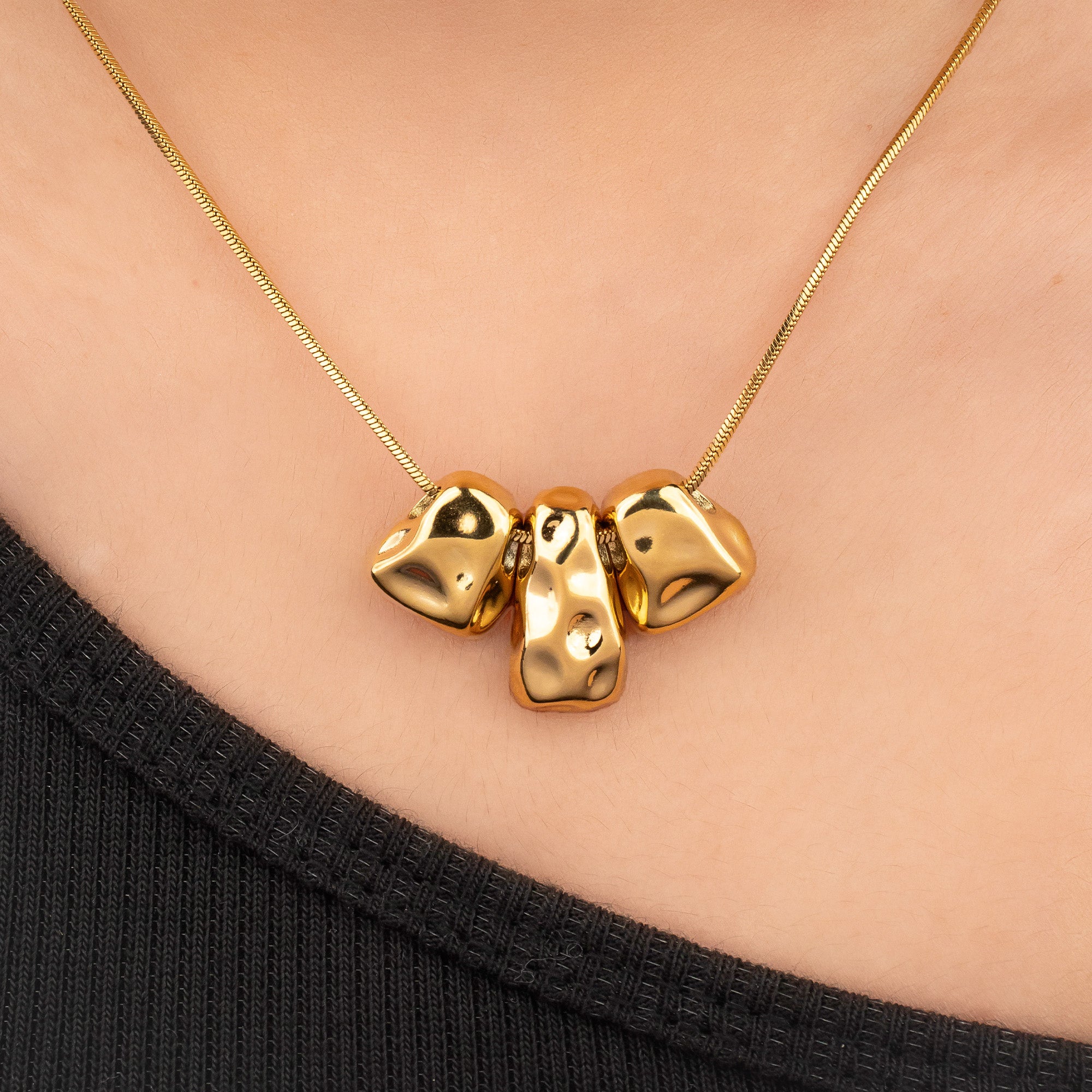 Chunky Three Stones Necklace 18K Gold Plated