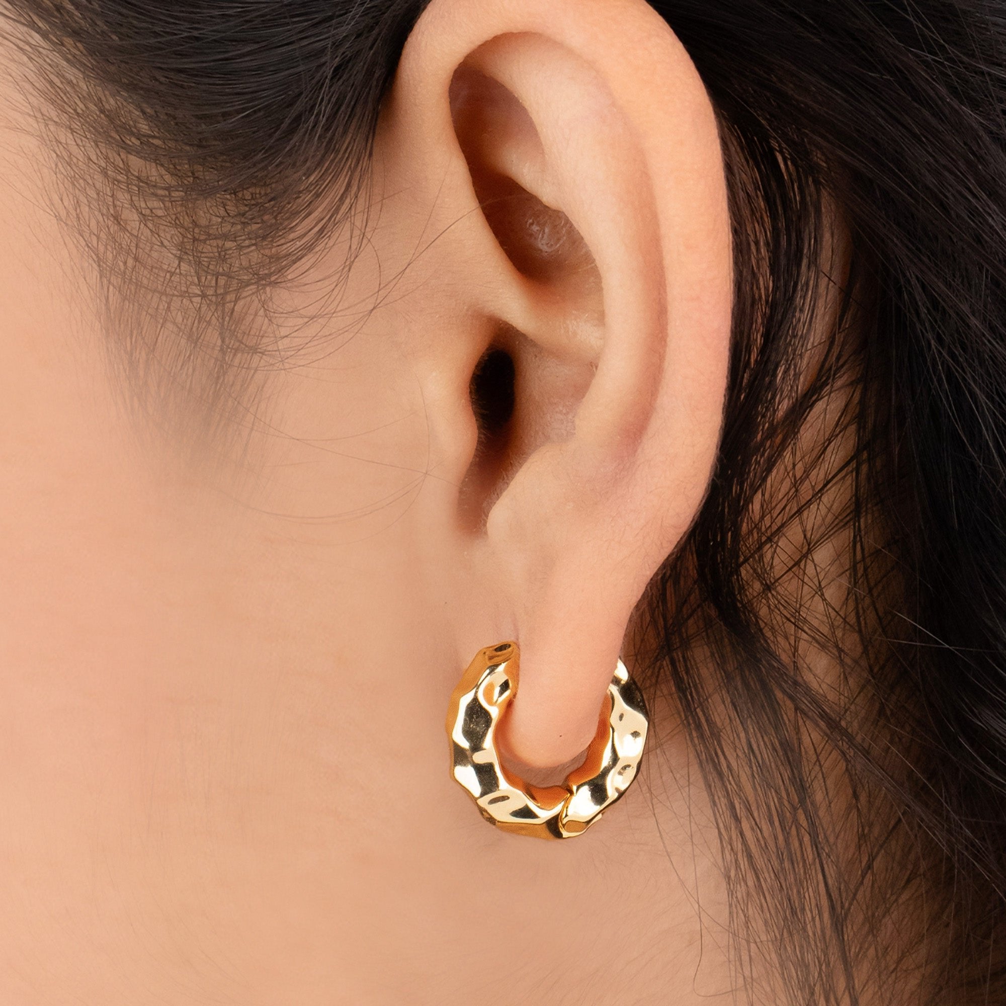 Crinkled Textured Hoops 18K Gold Plated