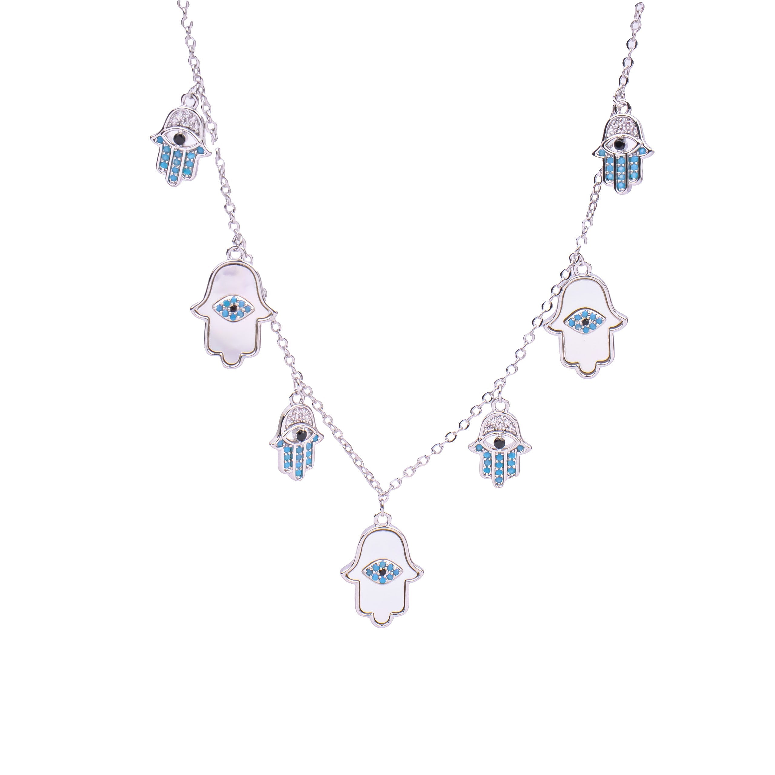 silver-hamsa-hand-diamond-charms-necklace