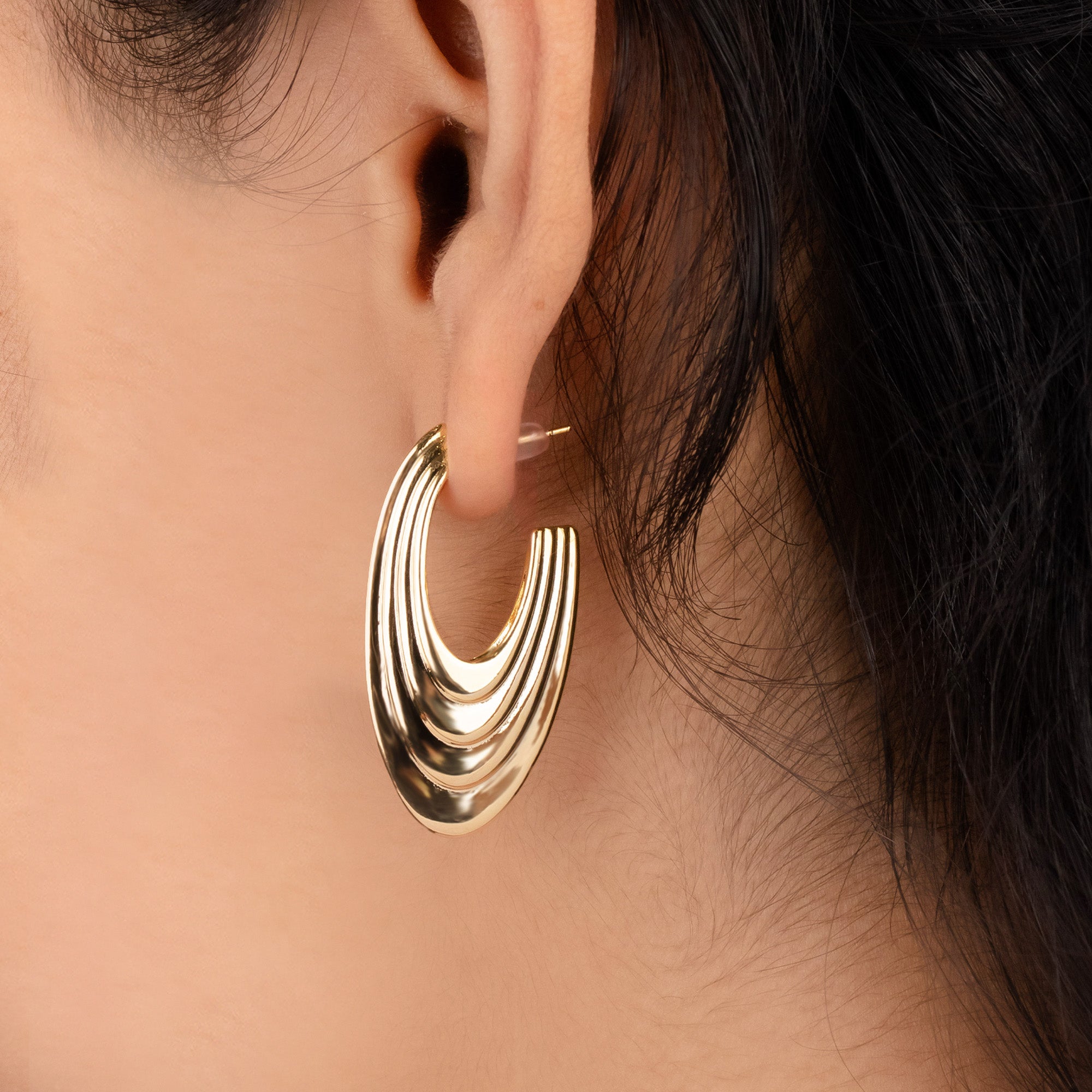 Threelined Oval Half Hoops 18K Gold Plated